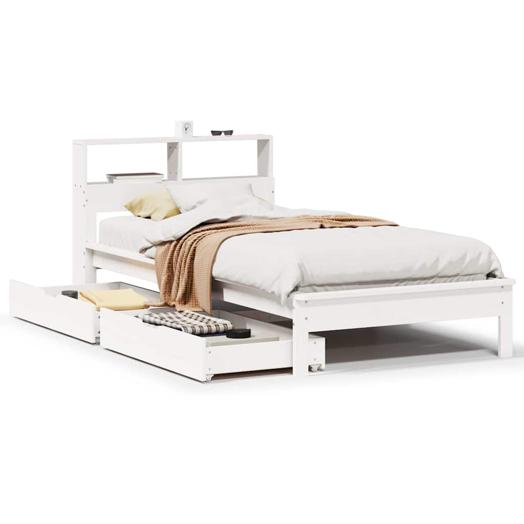 Lit bibliothèque sans matelas blanc 90x200cm bois de pin massif - XIOS