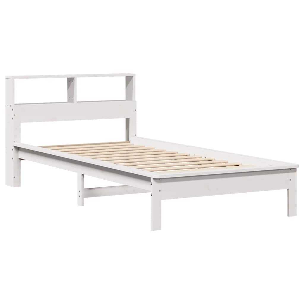 Lit bibliothèque sans matelas blanc 90x200cm bois de pin massif - XIOS