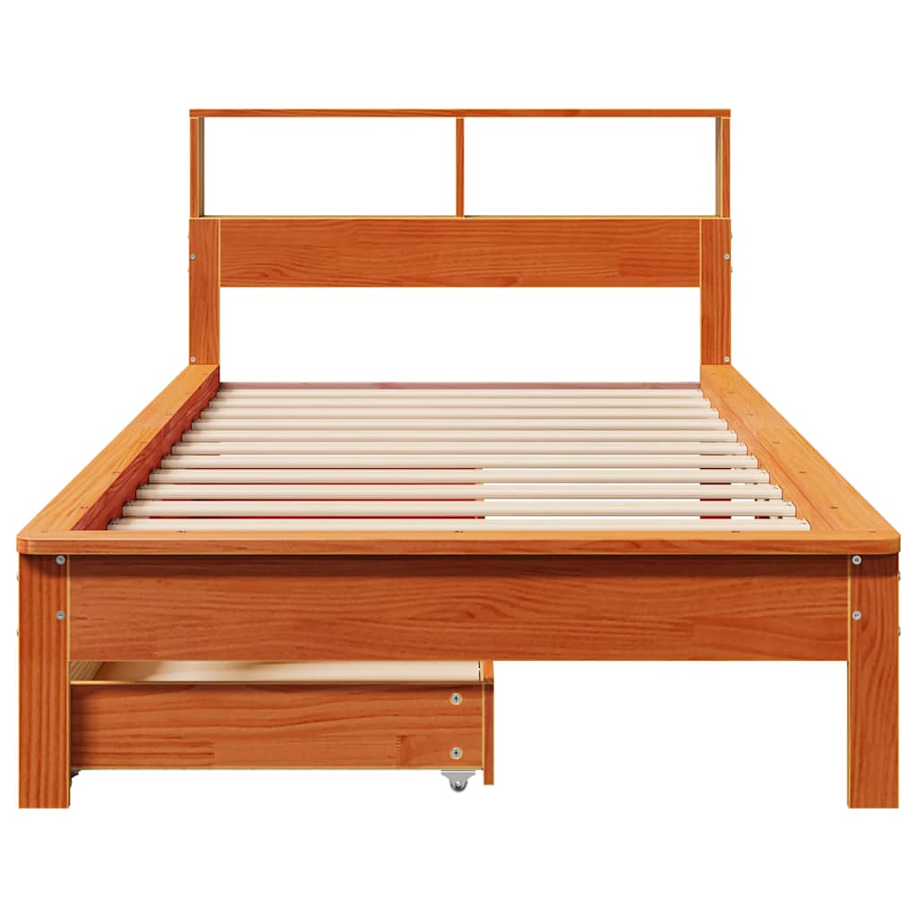 Lit bibliothèque sans matelas cire marron 90x200 cm pin massif - XIOS