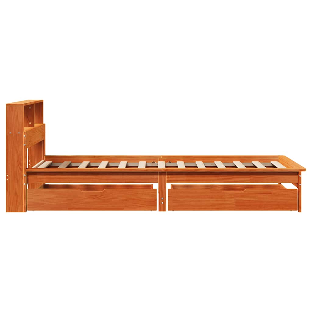 Lit bibliothèque sans matelas cire marron 90x200 cm pin massif - XIOS