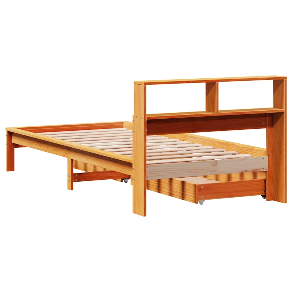 Lit bibliothèque sans matelas cire marron 90x200 cm pin massif - XIOS