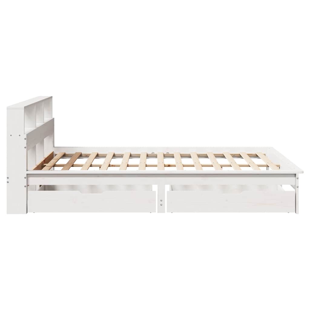 Lit bibliothèque sans matelas blanc 140x190 cm bois pin massif - XIOS