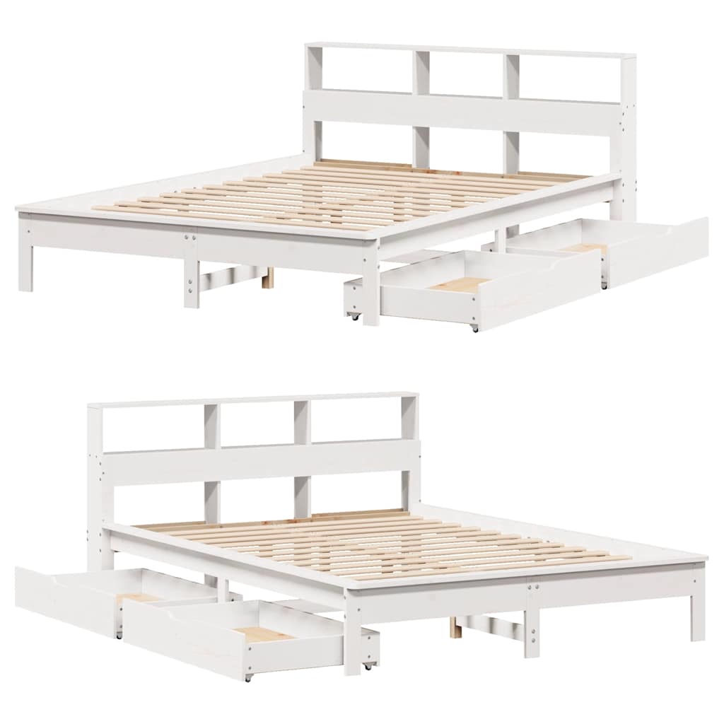 Lit bibliothèque sans matelas blanc 140x190 cm bois pin massif - XIOS