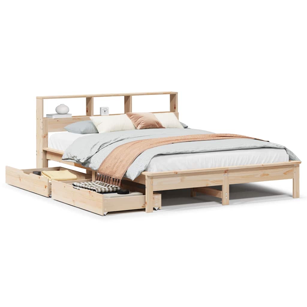 Lit bibliothèque sans matelas 135x190 cm bois de pin massif - XIOS