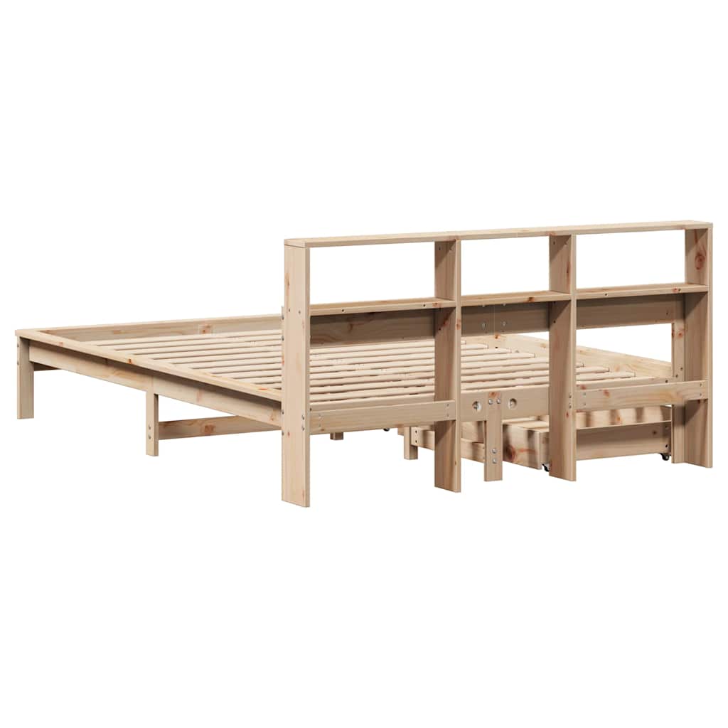 Lit bibliothèque sans matelas 135x190 cm bois de pin massif - XIOS