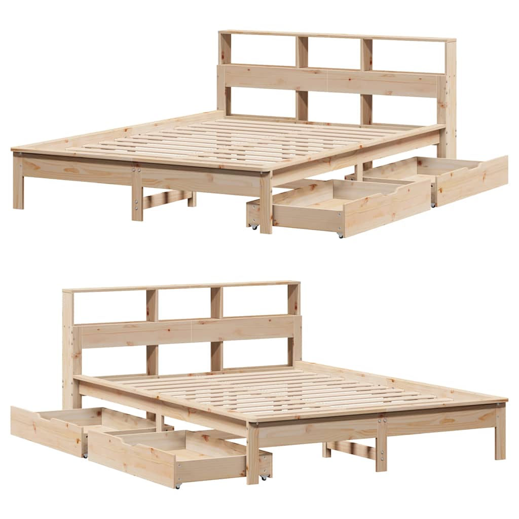 Lit bibliothèque sans matelas 135x190 cm bois de pin massif - XIOS