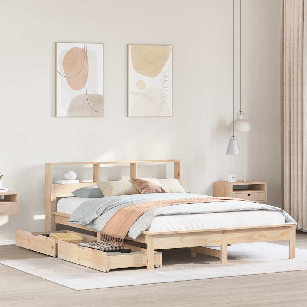 Lit bibliothèque sans matelas 135x190 cm bois de pin massif - XIOS