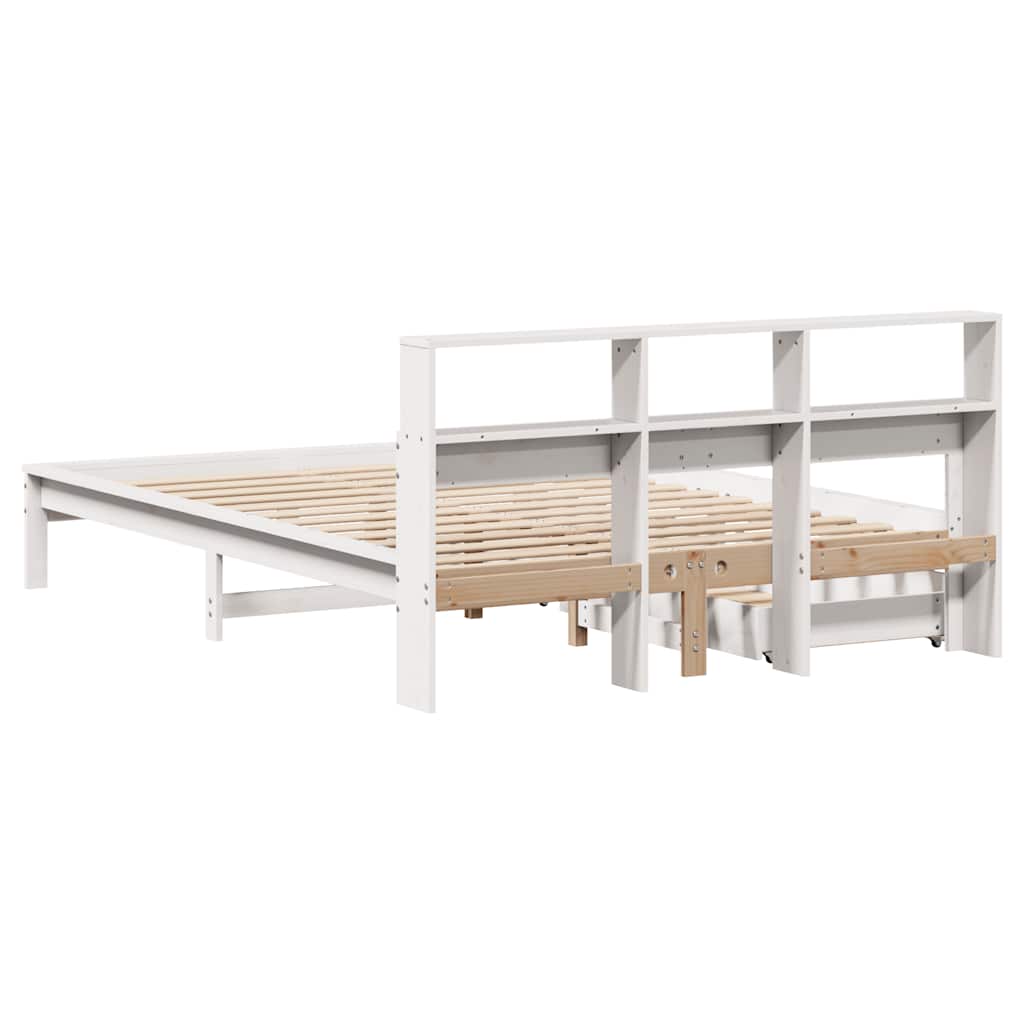 Lit bibliothèque sans matelas blanc 135x190 cm bois pin massif - XIOS