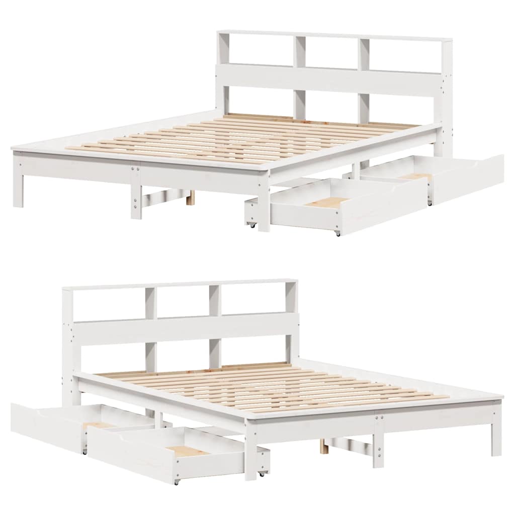 Lit bibliothèque sans matelas blanc 135x190 cm bois pin massif - XIOS