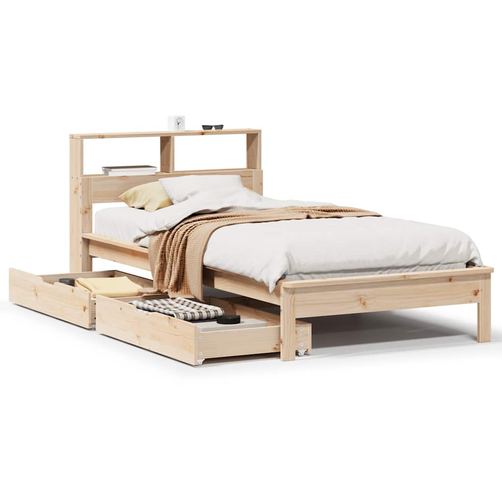 Lit bibliothèque sans matelas 90x190 cm bois de pin massif - XIOS