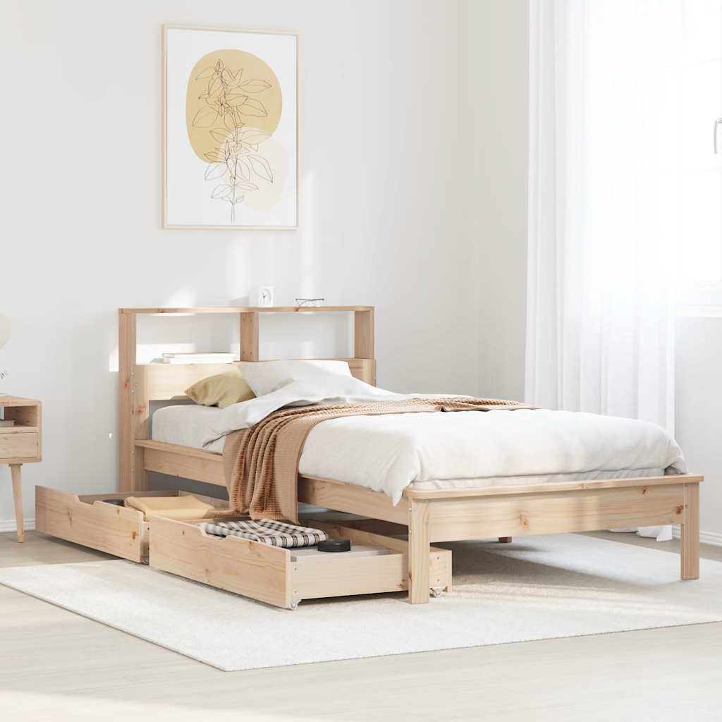 Lit bibliothèque sans matelas 90x190 cm bois de pin massif - XIOS