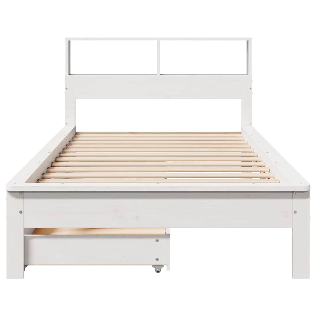 Lit bibliothèque sans matelas blanc 90x190cm bois de pin massif - XIOS