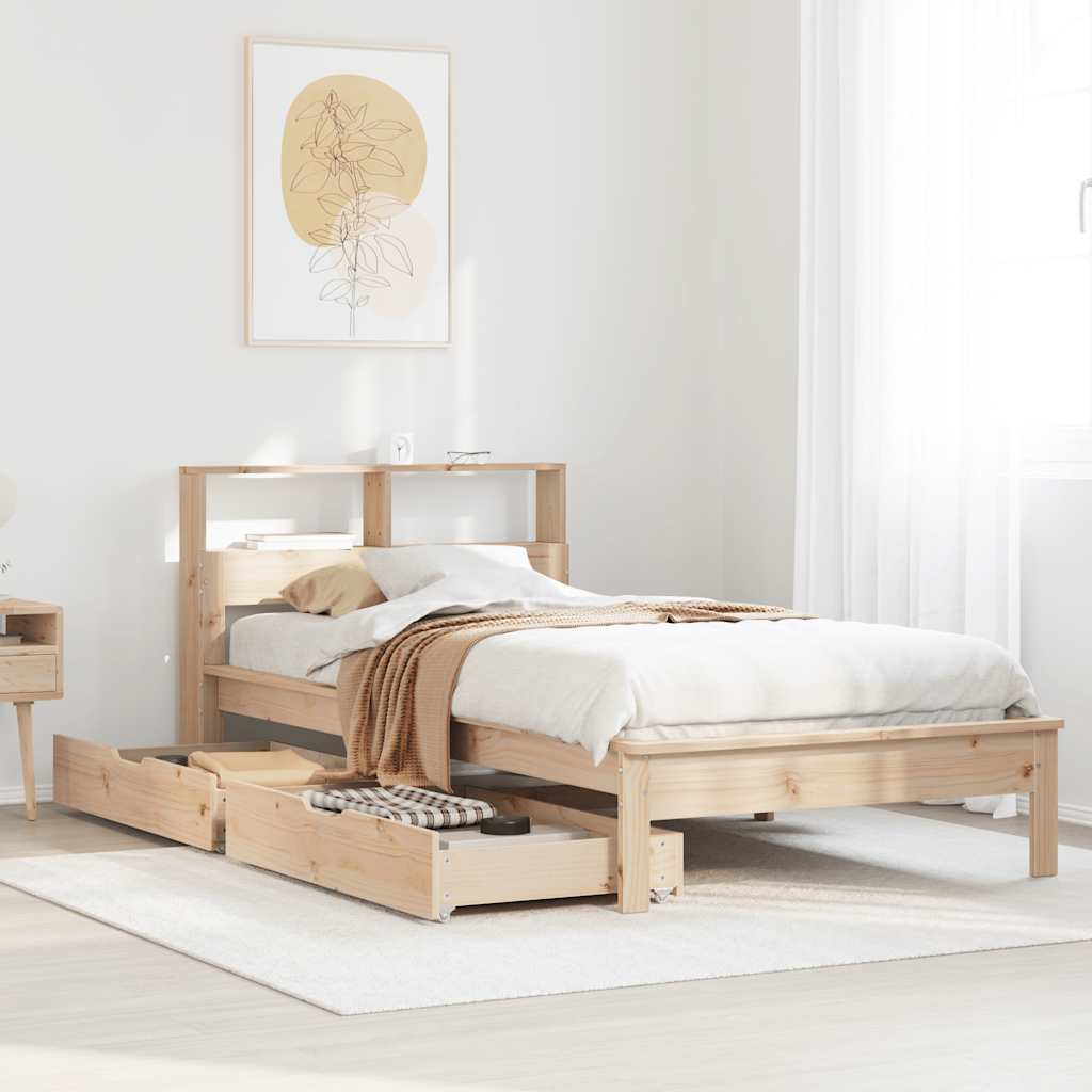 Lit bibliothèque sans matelas 75x190 cm bois de pin massif - XIOS