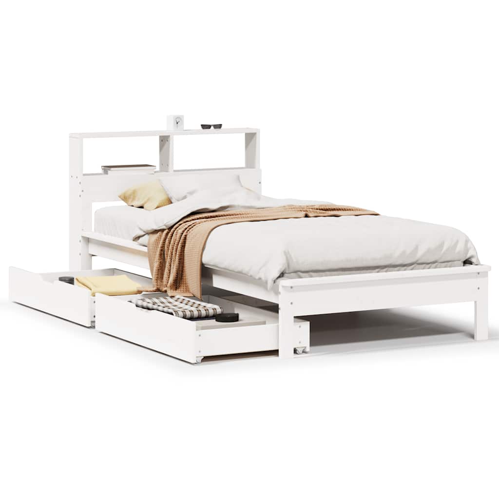 Lit bibliothèque sans matelas blanc 75x190cm bois de pin massif - XIOS