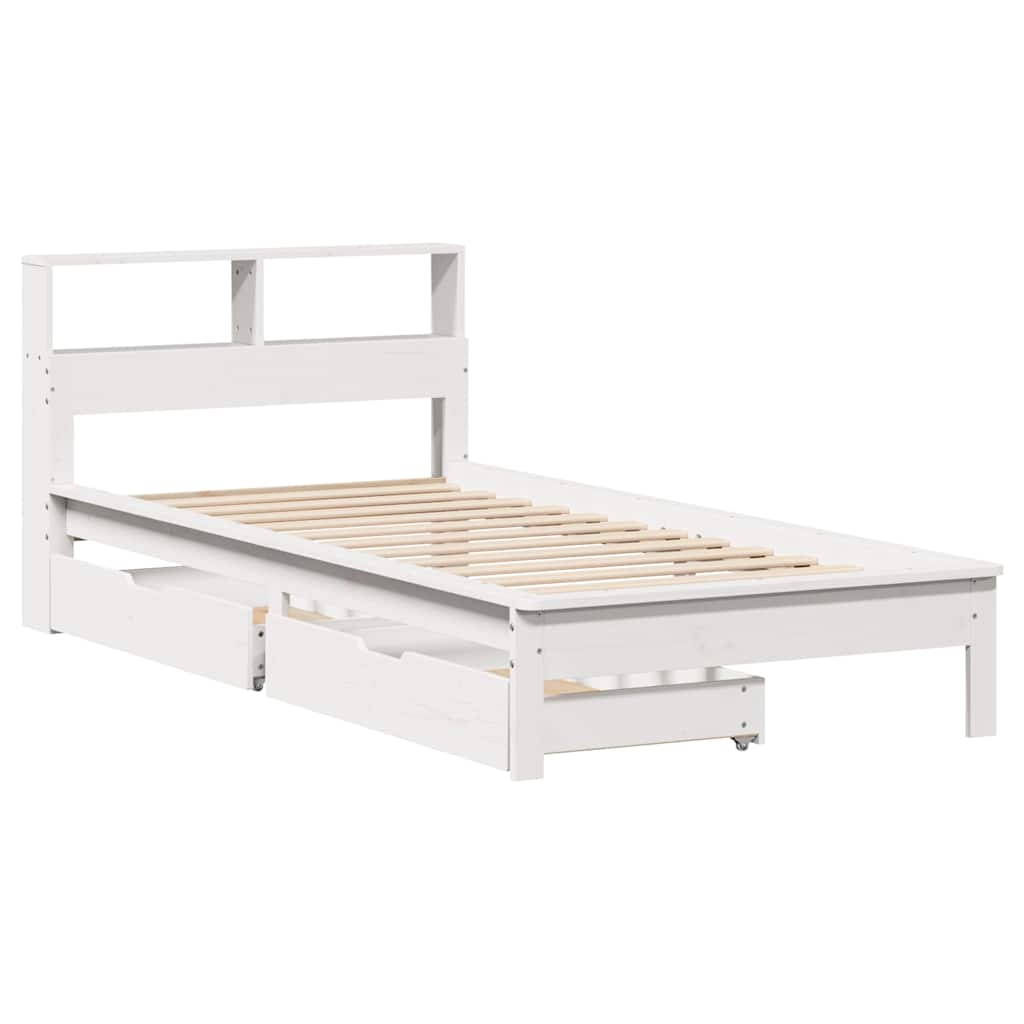 Lit bibliothèque sans matelas blanc 75x190cm bois de pin massif - XIOS