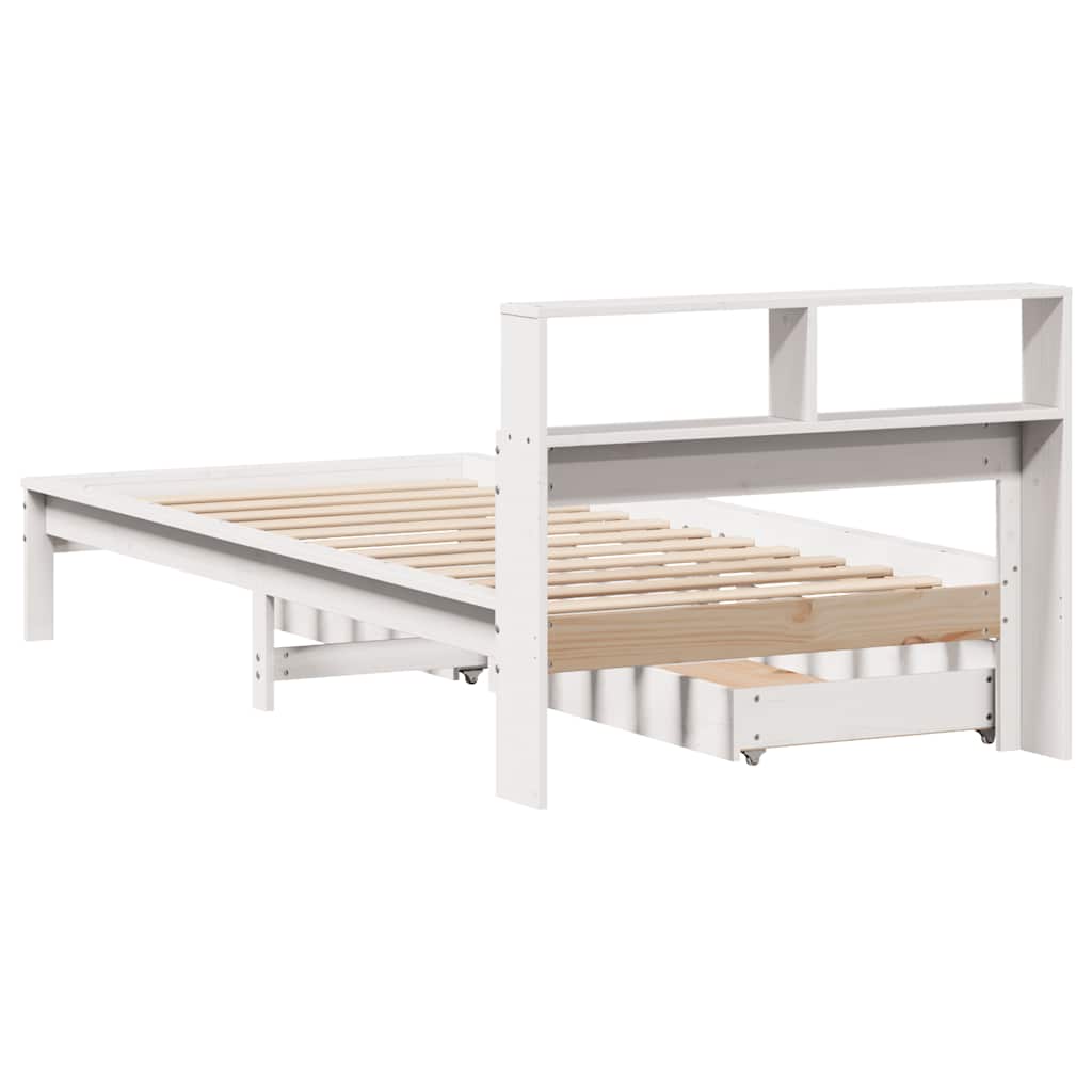 Lit bibliothèque sans matelas blanc 75x190cm bois de pin massif - XIOS