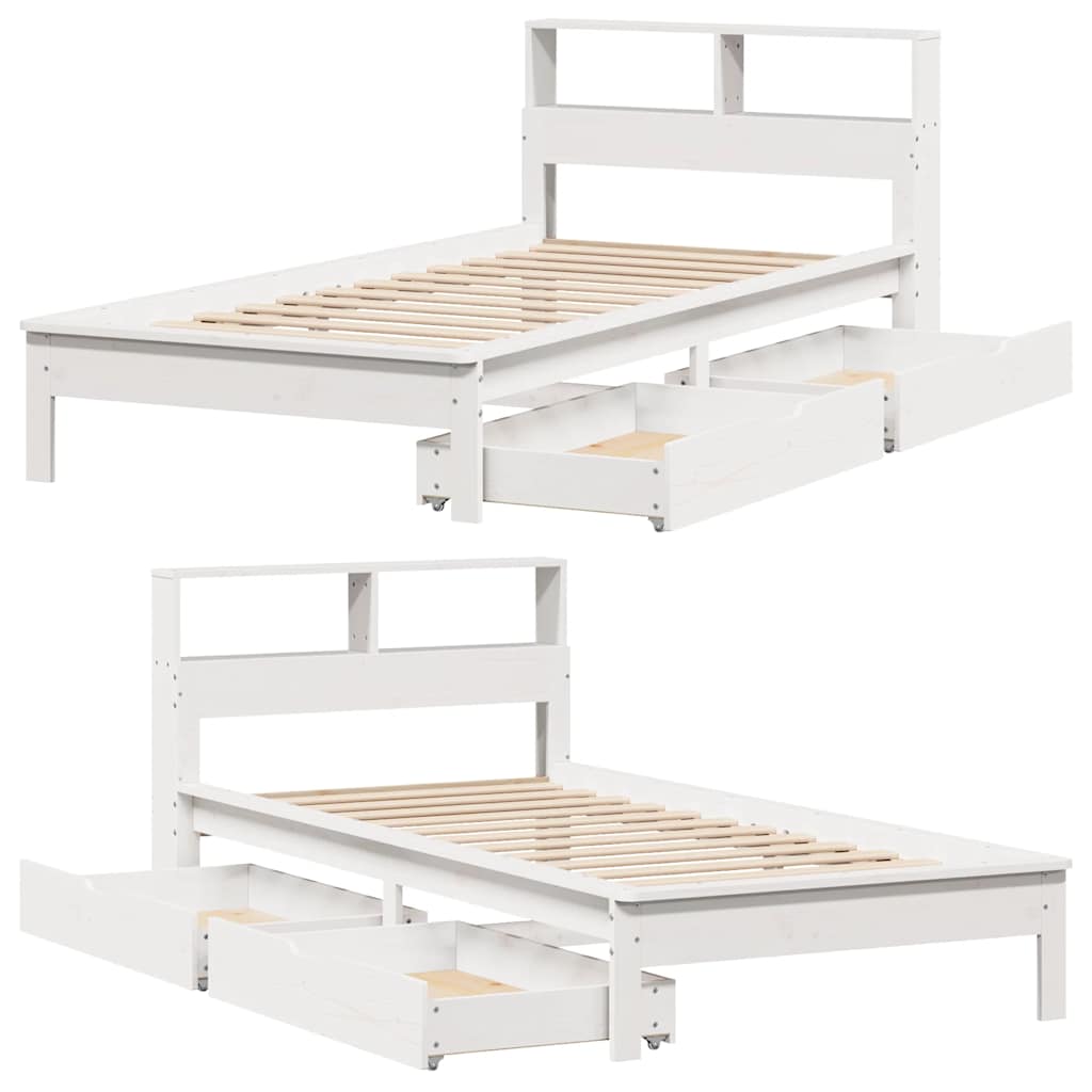 Lit bibliothèque sans matelas blanc 75x190cm bois de pin massif - XIOS