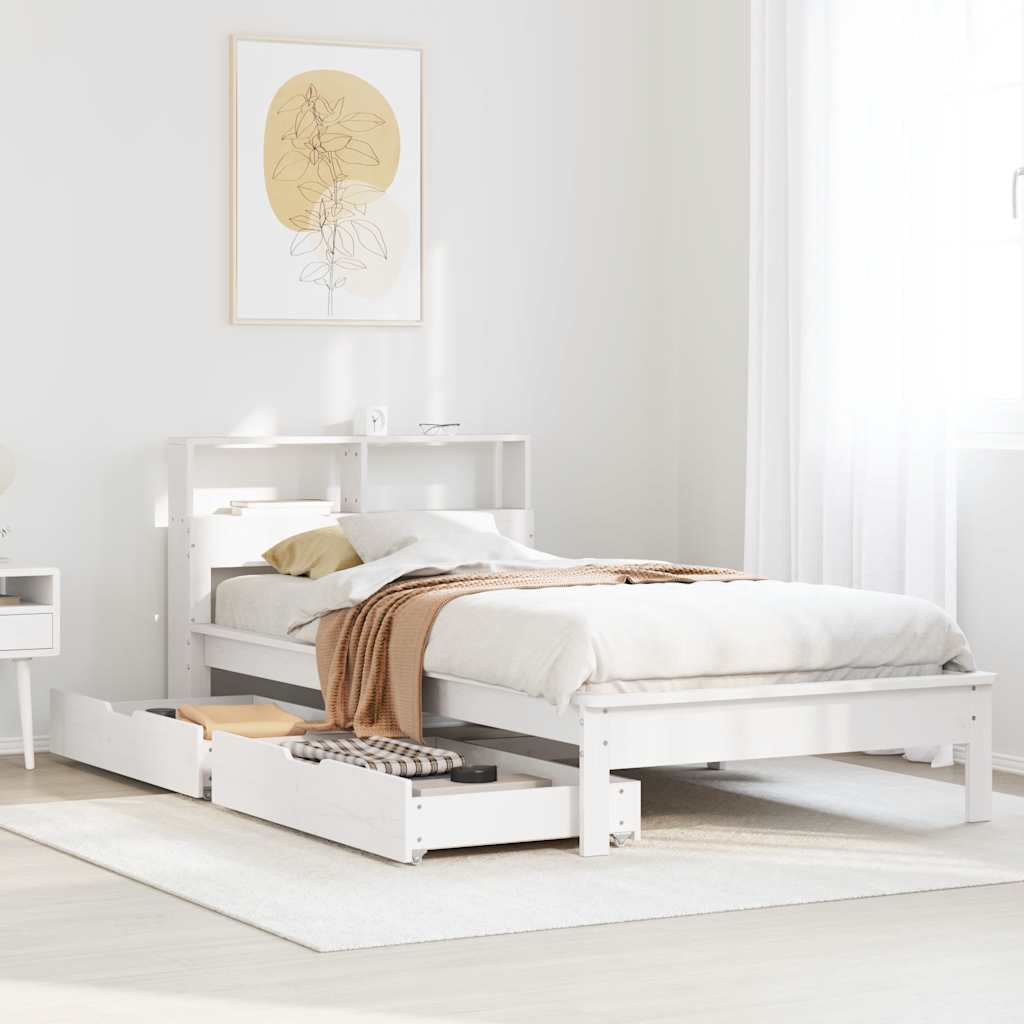 Lit bibliothèque sans matelas blanc 75x190cm bois de pin massif - XIOS