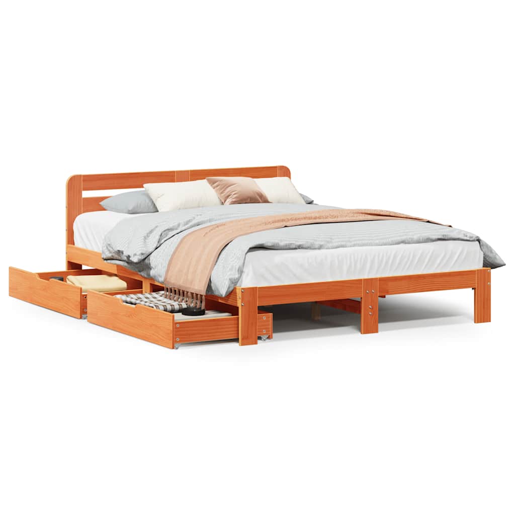 Cadre de lit sans matelas cire marron 120x200cm bois pin massif - XIOS