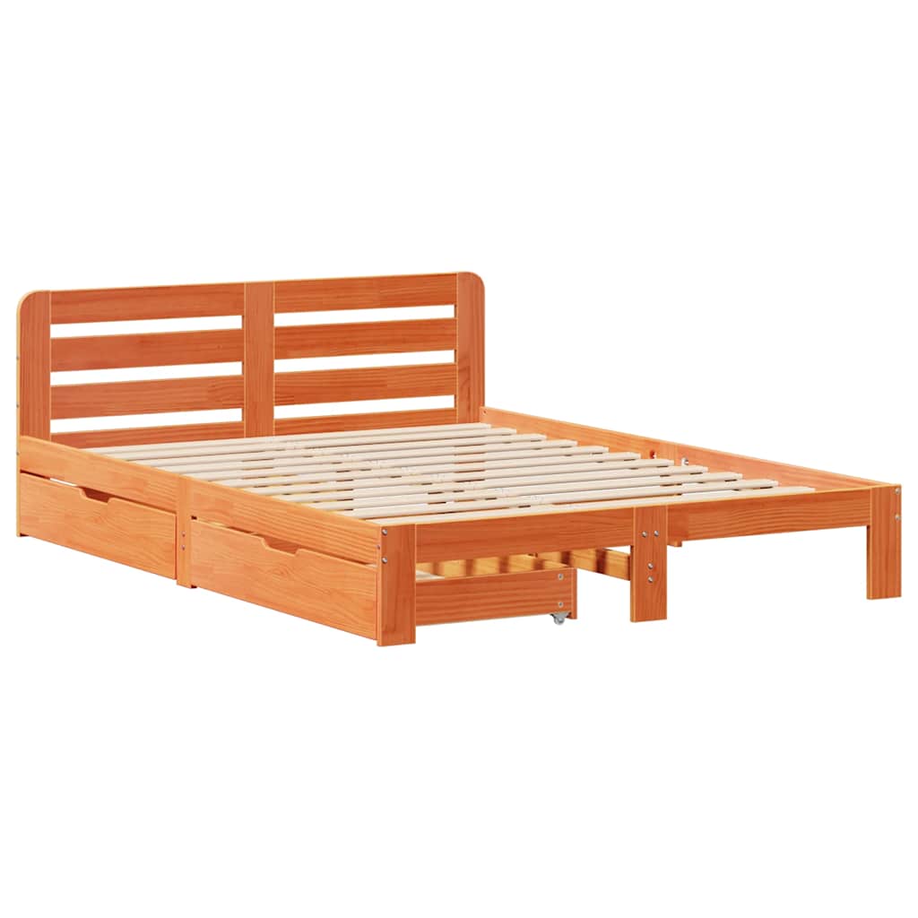 Cadre de lit sans matelas cire marron 120x200cm bois pin massif - XIOS