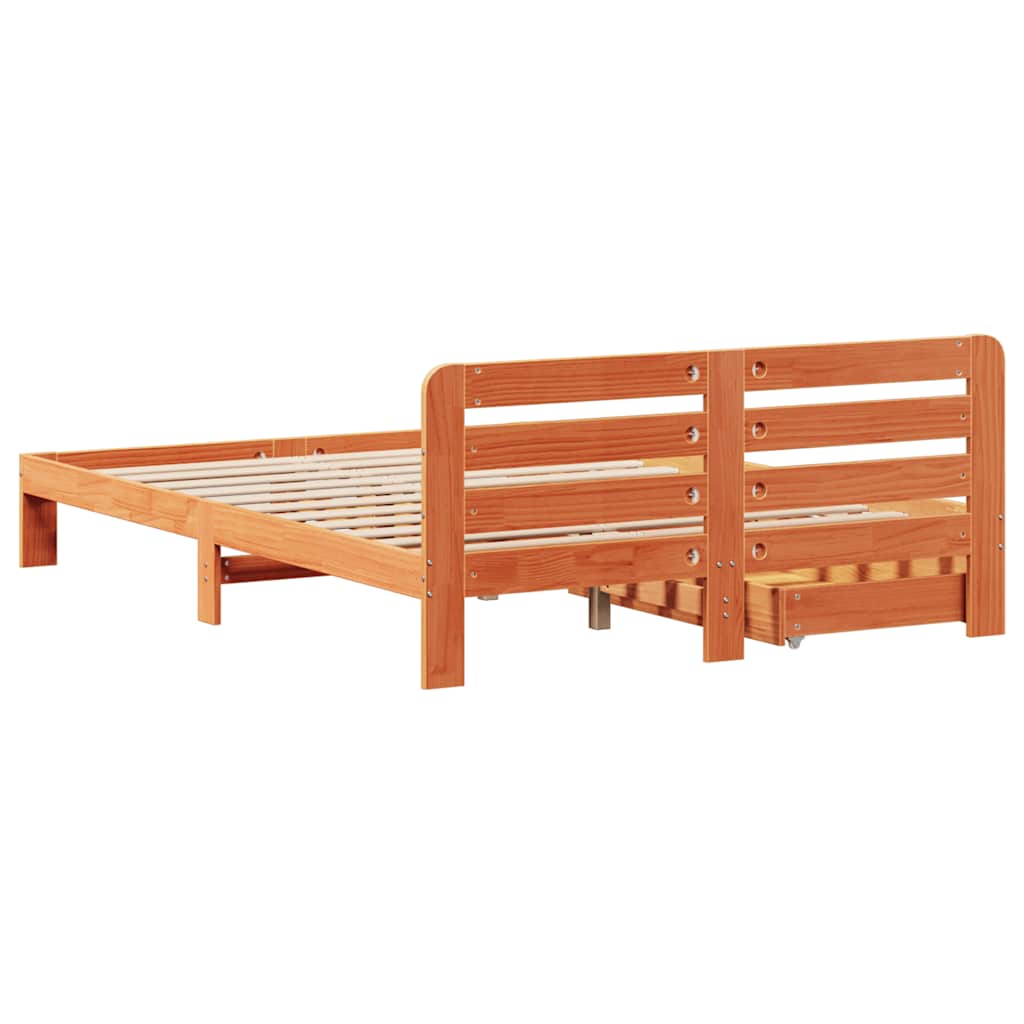 Cadre de lit sans matelas cire marron 120x200cm bois pin massif - XIOS