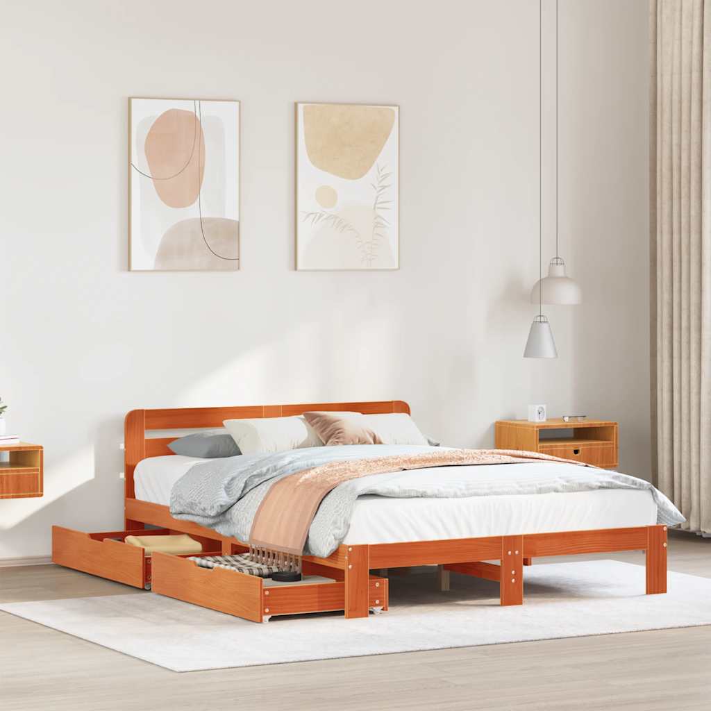 Cadre de lit sans matelas cire marron 120x200cm bois pin massif - XIOS