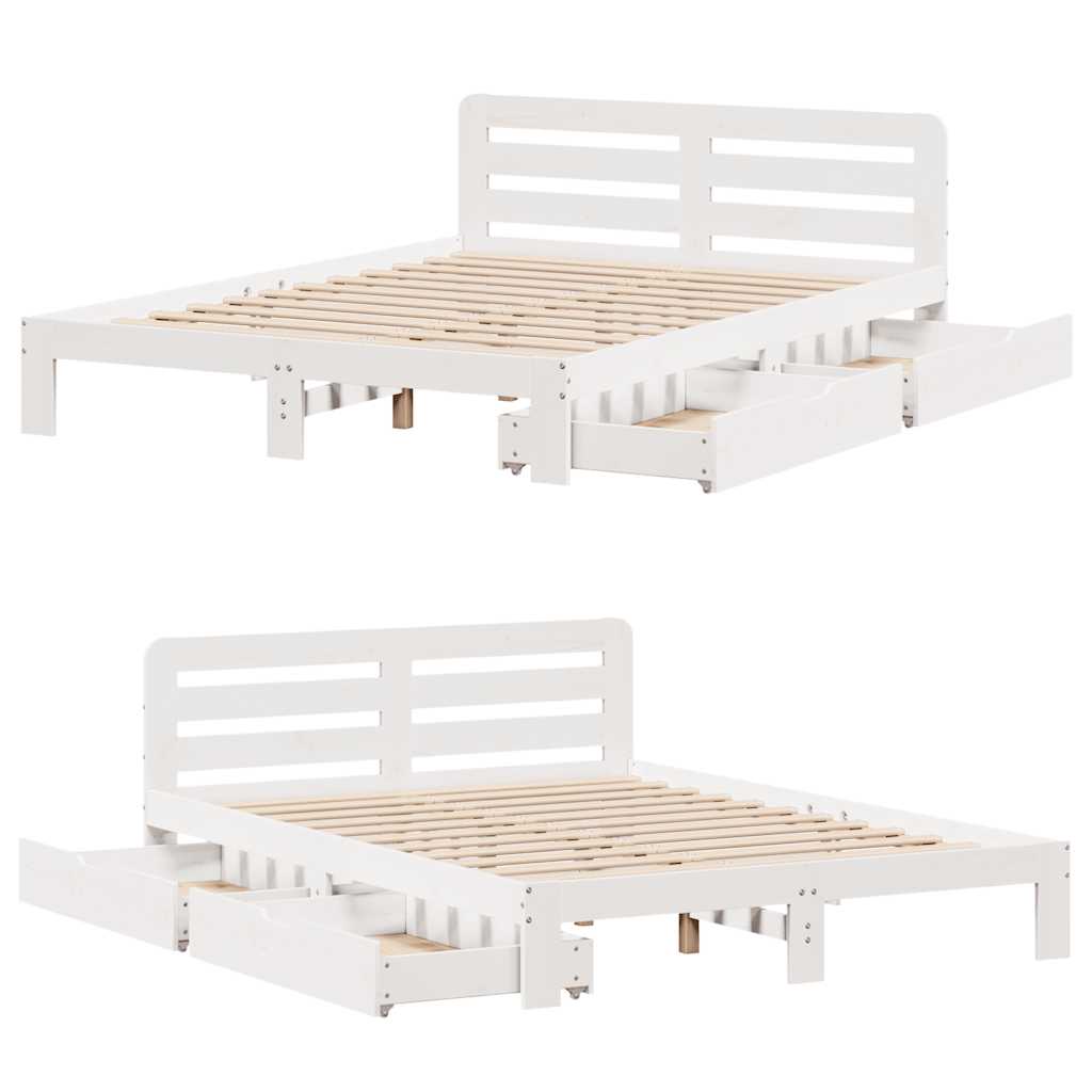 Cadre de lit sans matelas blanc 140x200 cm bois de pin massif - XIOS