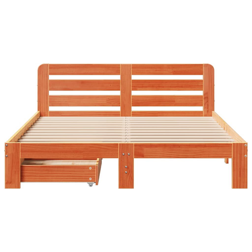 Cadre de lit sans matelas cire marron 140x200cm bois pin massif - XIOS