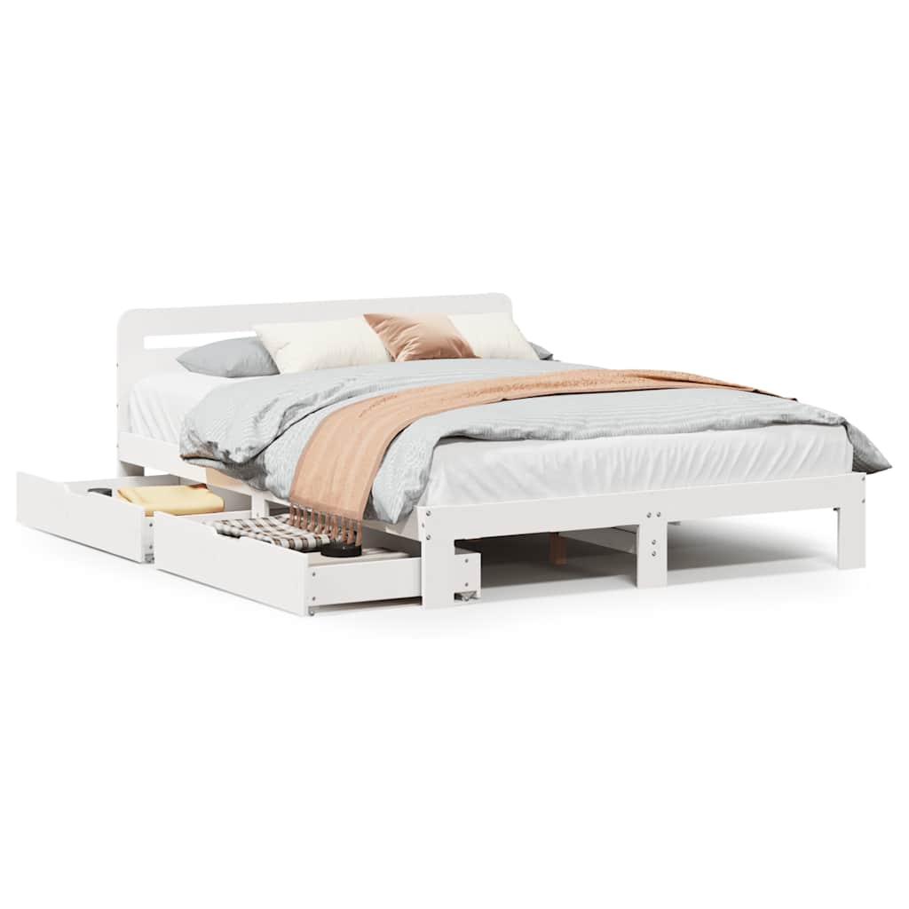 Cadre de lit sans matelas blanc 150x200 cm bois de pin massif - XIOS