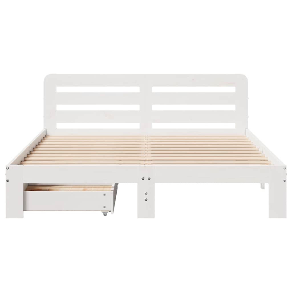 Cadre de lit sans matelas blanc 150x200 cm bois de pin massif - XIOS