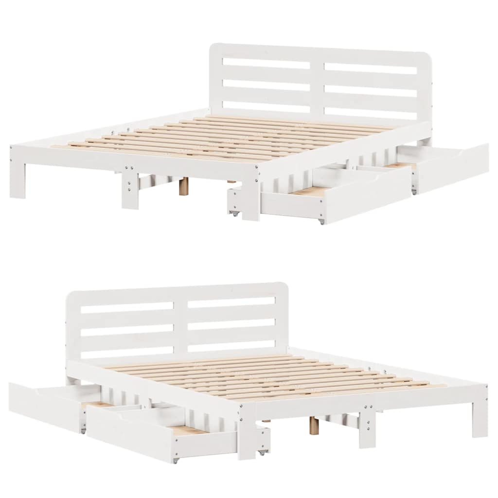 Cadre de lit sans matelas blanc 160x200 cm bois de pin massif - XIOS