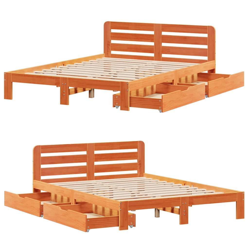 Cadre de lit sans matelas cire marron 160x200cm bois pin massif - XIOS