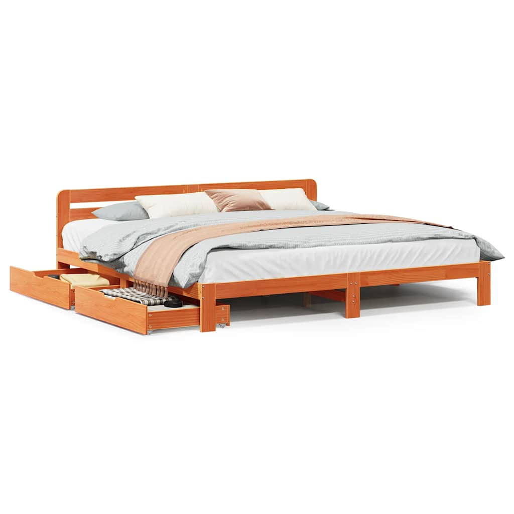 Cadre de lit sans matelas cire marron 180x200cm bois pin massif - XIOS