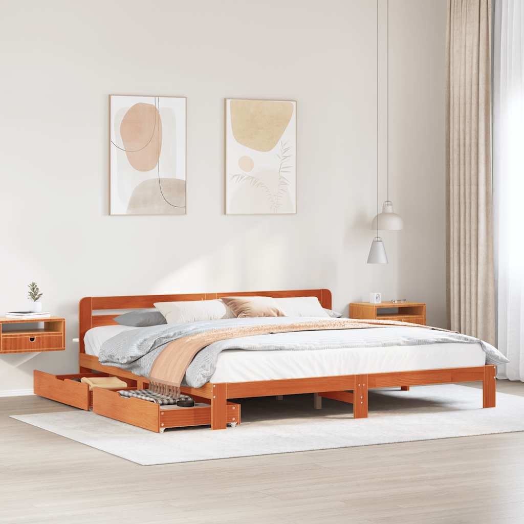 Cadre de lit sans matelas cire marron 180x200cm bois pin massif - XIOS