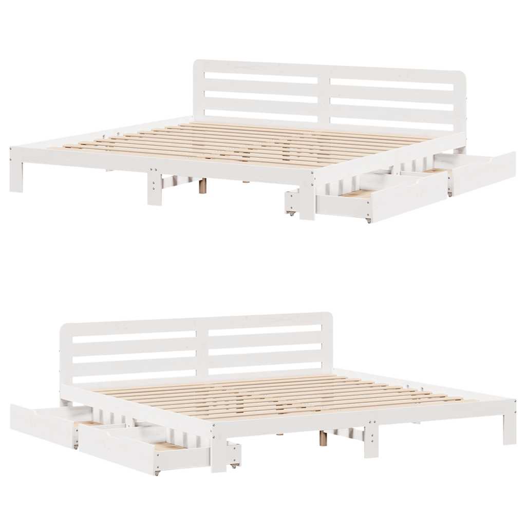 Cadre de lit sans matelas blanc 200x200 cm bois massif de pin - XIOS