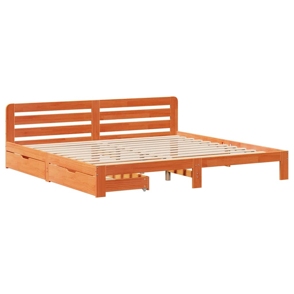 Cadre de lit sans matelas cire marron 200x200cm bois pin massif - XIOS