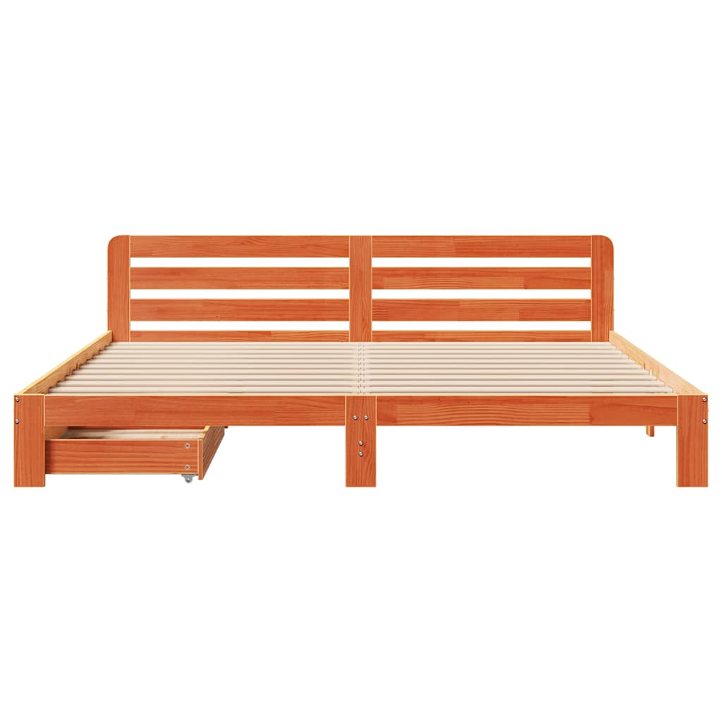 Cadre de lit sans matelas cire marron 200x200cm bois pin massif - XIOS