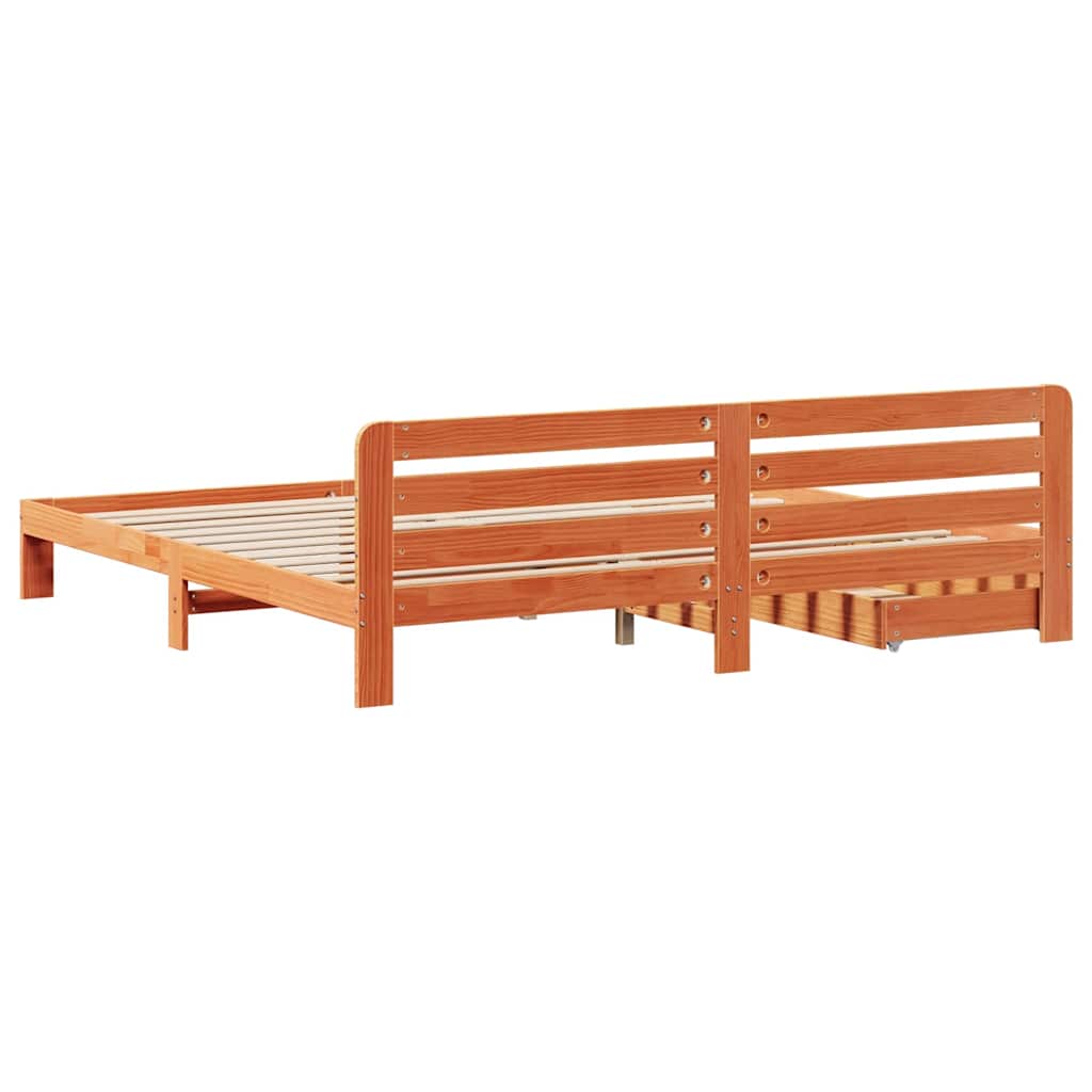 Cadre de lit sans matelas cire marron 200x200cm bois pin massif - XIOS