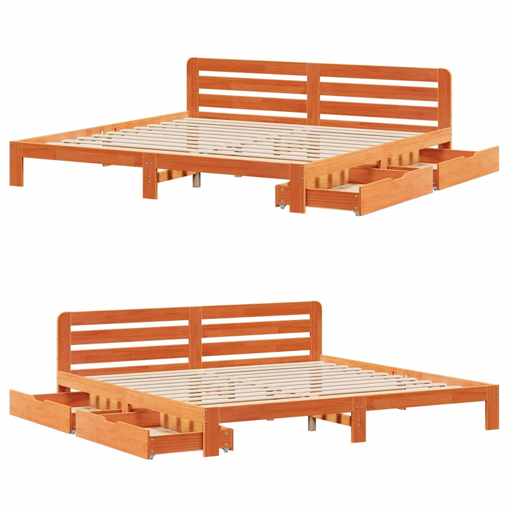 Cadre de lit sans matelas cire marron 200x200cm bois pin massif - XIOS