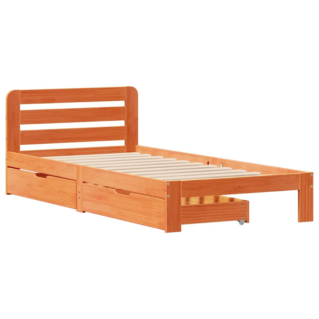 Cadre de lit sans matelas cire marron 90x190 cm bois pin massif - XIOS