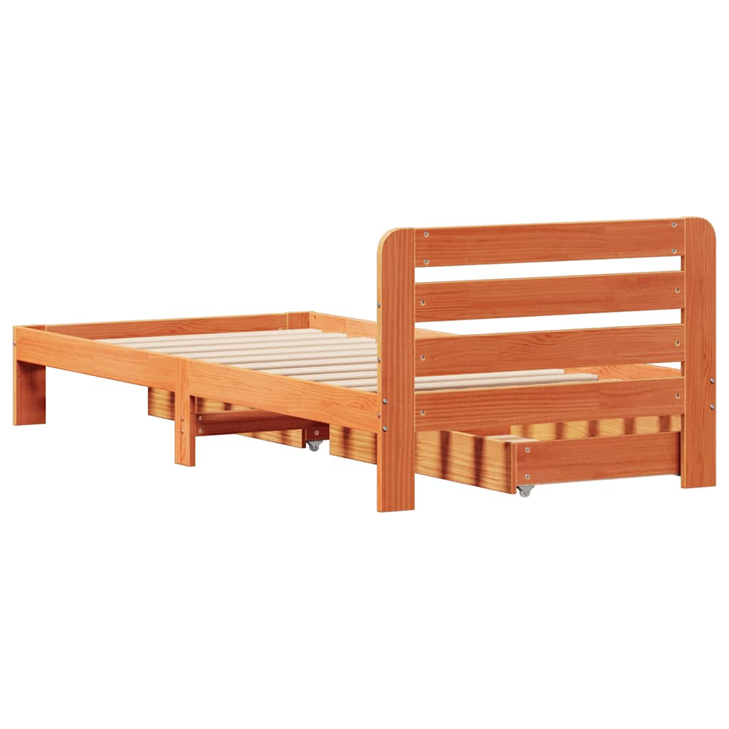 Cadre de lit sans matelas cire marron 90x190 cm bois pin massif - XIOS
