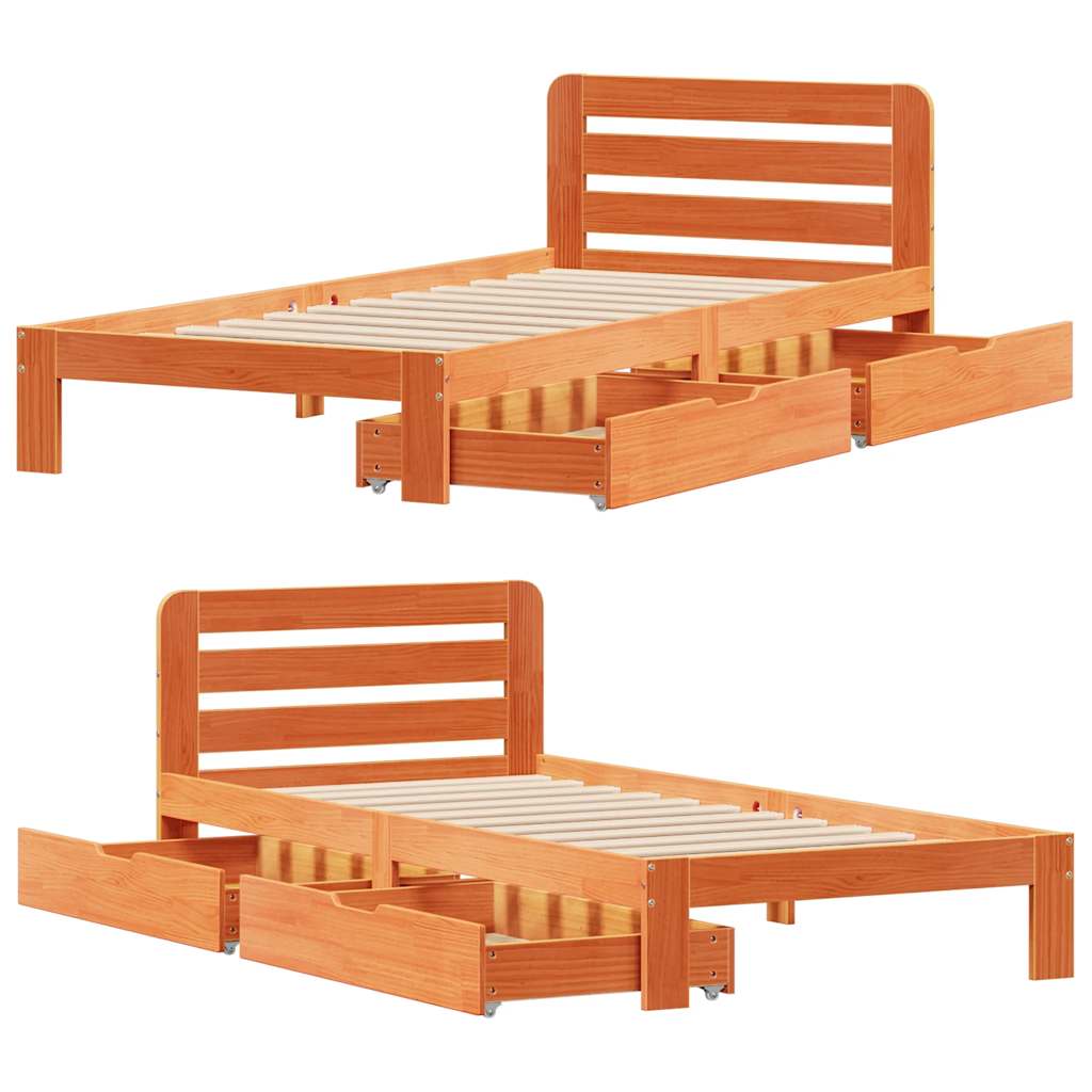 Cadre de lit sans matelas cire marron 90x190 cm bois pin massif - XIOS