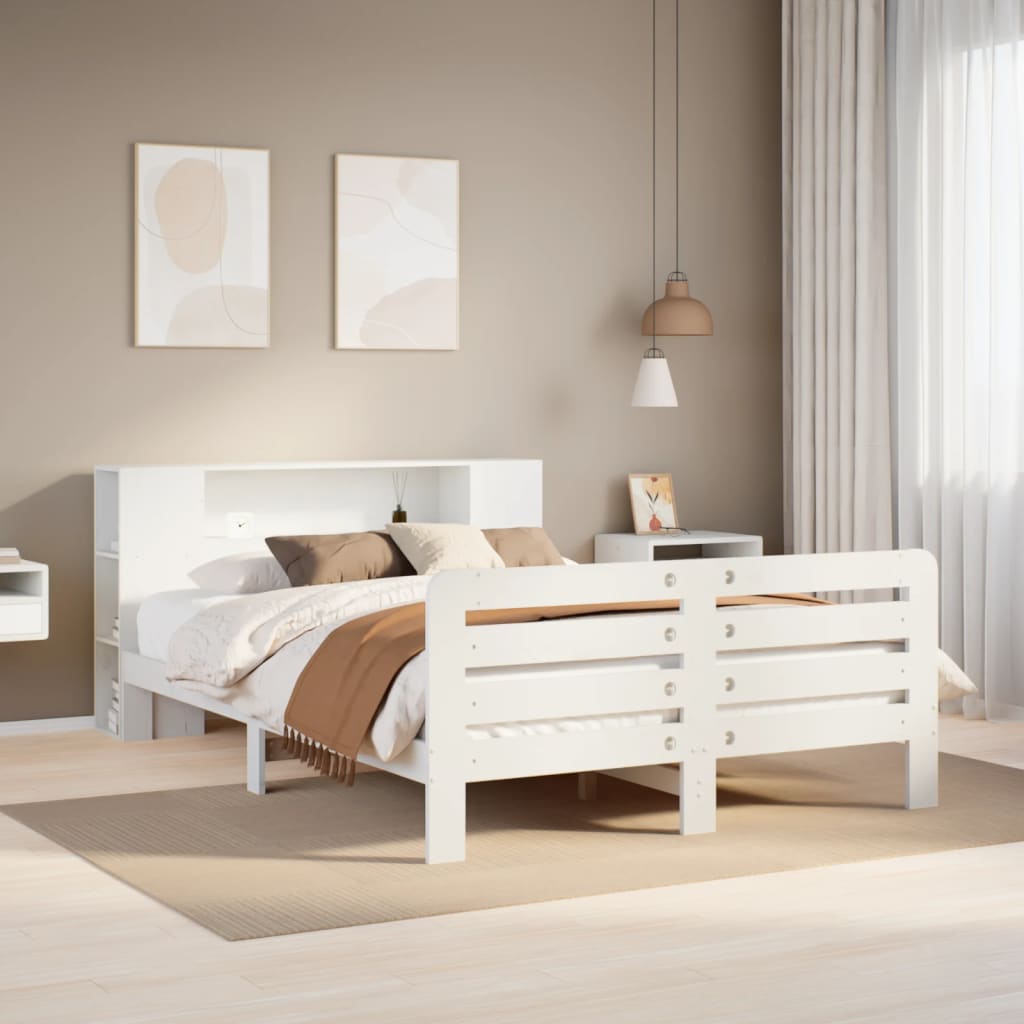 Cadre de lit sans matelas blanc 140x200 cm bois de pin massif - XIOS