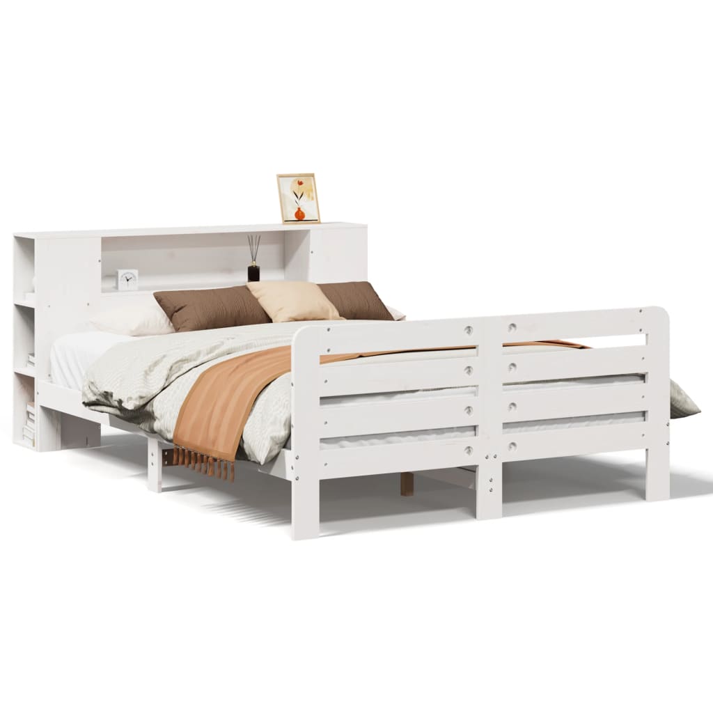 Cadre de lit sans matelas blanc 150x200 cm bois de pin massif - XIOS