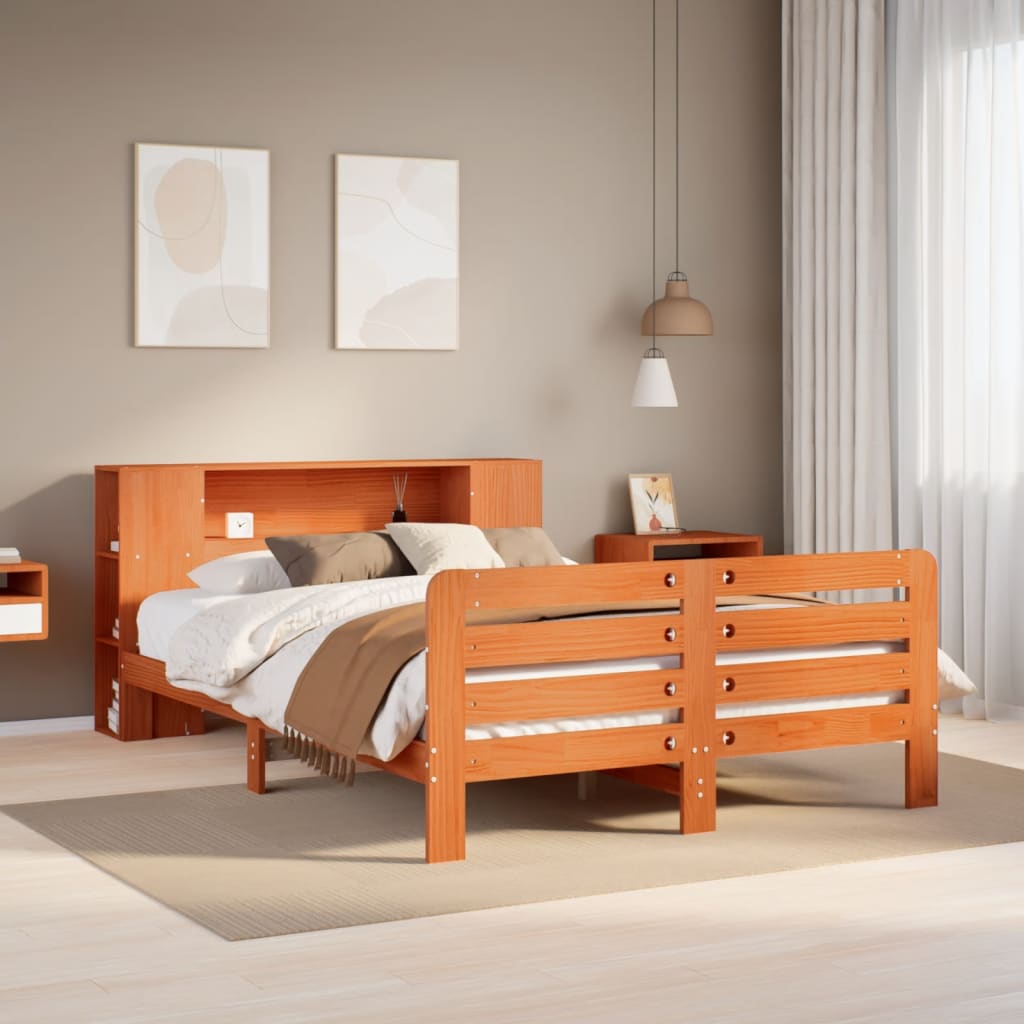Cadre de lit sans matelas cire marron 140x190cm bois pin massif - XIOS
