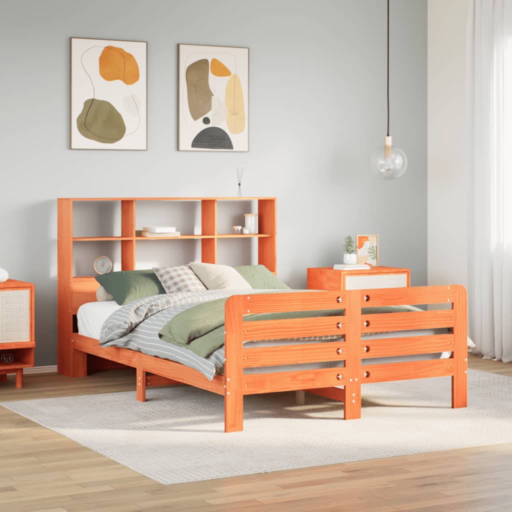 Cadre de lit sans matelas cire marron 140x200cm bois pin massif - XIOS