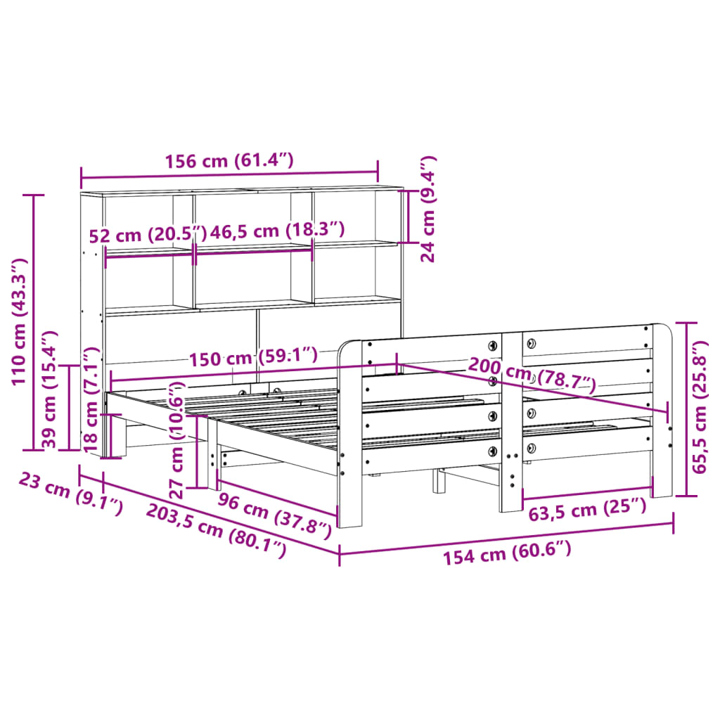 Cadre de lit sans matelas cire marron 150x200cm bois pin massif - XIOS