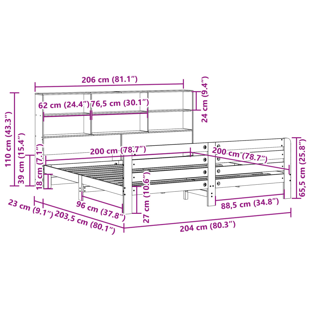 Cadre de lit sans matelas cire marron 200x200cm bois pin massif - XIOS