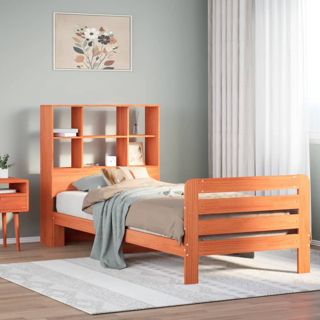 Cadre de lit sans matelas cire marron 90x190 cm bois pin massif - XIOS