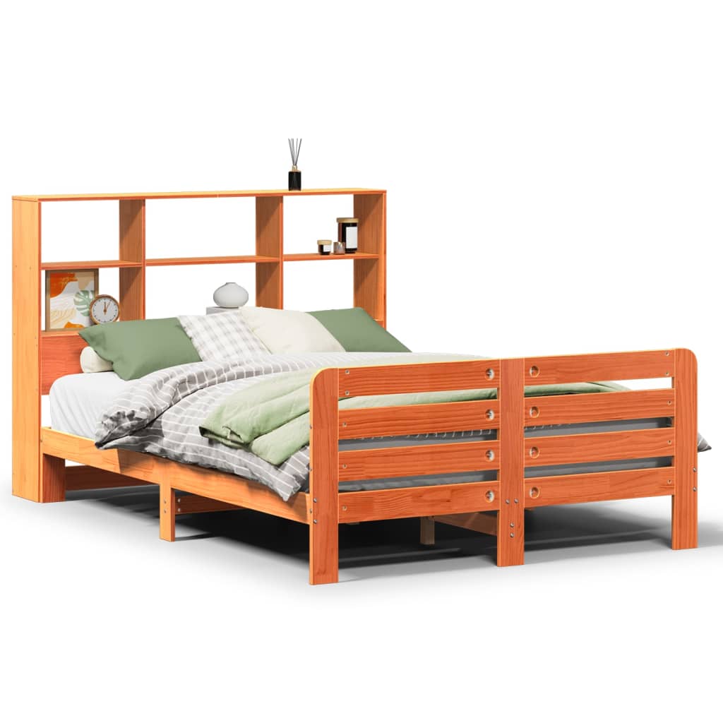 Cadre de lit sans matelas cire marron 135x190cm bois pin massif - XIOS